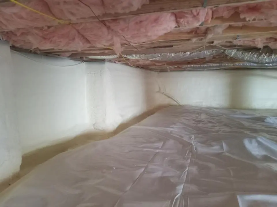 Crawl space encapsulation with closed-cell spray foam for Commercial Roof Restoration in Elmwood Park